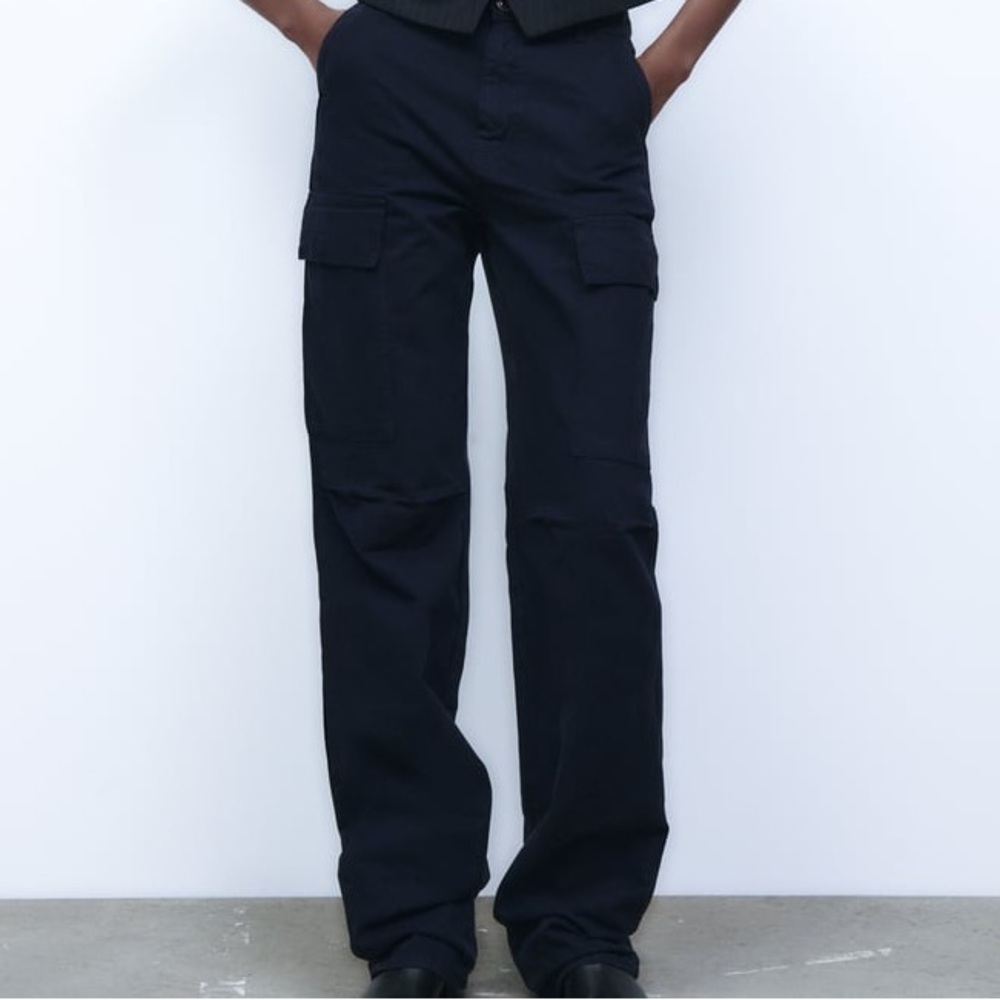 Zara Cargo Straight Pants in Black